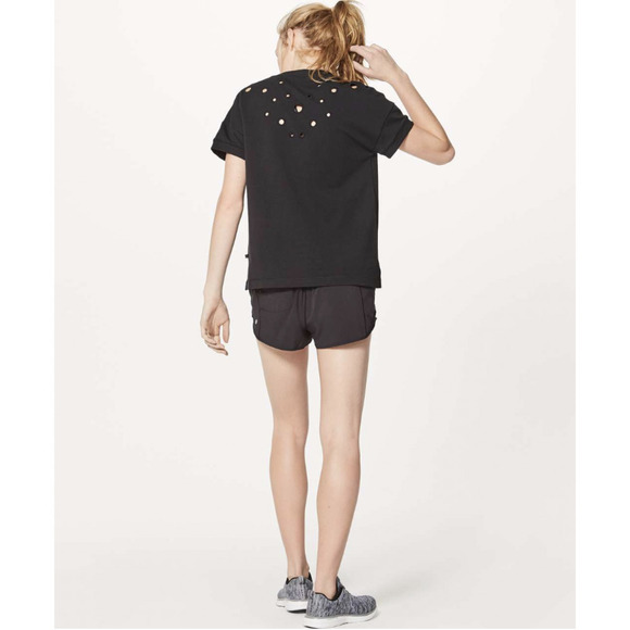 Lululemon Eyelet Short Sleeve Terry Sweatshirt Loose Fit Black 6 - Picture 6 of 10
